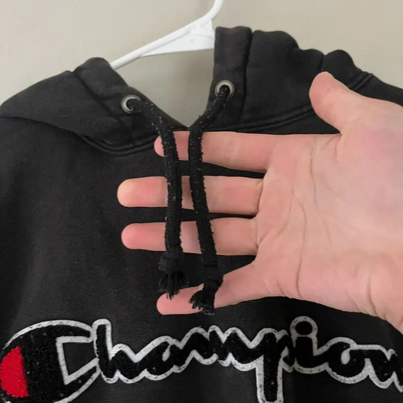 Champion Mens Faded Black Hoodie Reverse Weave M Sweatshirt Streetwear Normcore - Picture 4 of 9